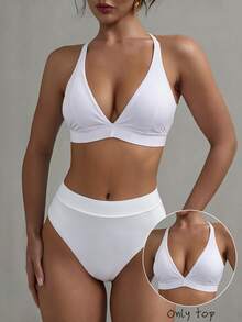 YARNWELL Women's Solid Color Bikini Top, Suitable For Summer Vacation And Beach Party White Sexy Basic Wide Edge Sport Style - White - View 11