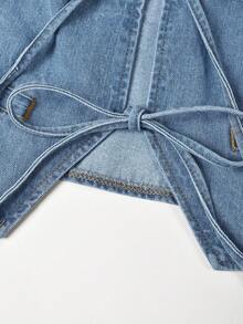 GlowEve CURVE Plus Size Women's V-Neck Tie Front Casual Daily Denim Jacket - Light Wash - View 3