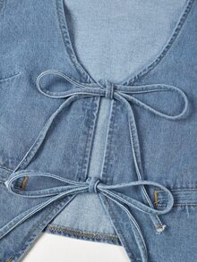GlowEve CURVE Plus Size Women's V-Neck Tie Front Casual Daily Denim Jacket - Light Wash - View 5