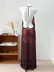 Dazy Plus Mesh Sheer Long Camisole Lingerie - Burgundy - View 4