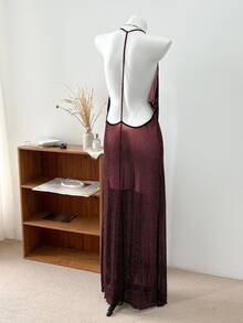 Dazy Plus Mesh Sheer Long Camisole Lingerie - Burgundy - View 5