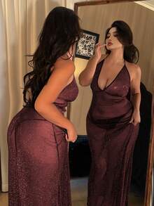 Dazy Plus Mesh Sheer Long Camisole Lingerie - Burgundy - View 1