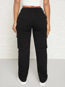 Slaydiva Flap Pocket Side Cargo Jeans - Black - View 3