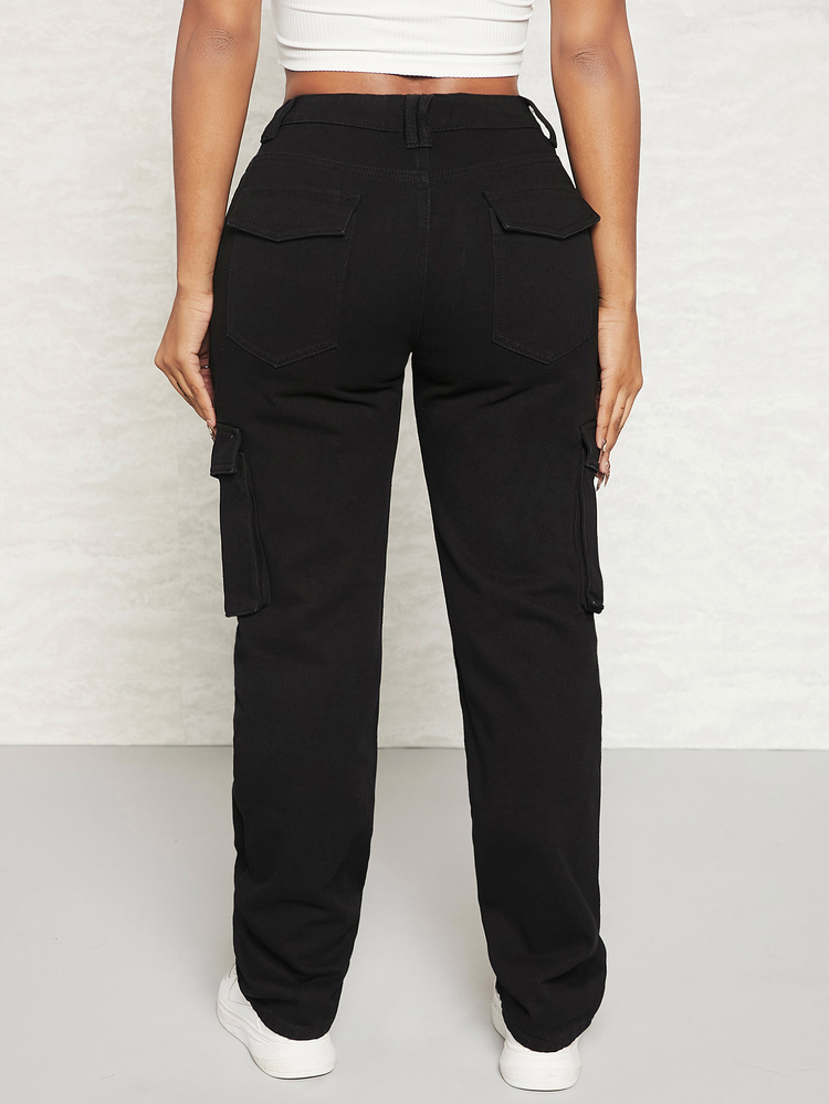 BriallanyX BriallanyX Flap Pocket Side Cargo Jeans - Black - View 3