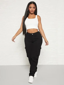 Slaydiva Flap Pocket Side Cargo Jeans - Black - View 5