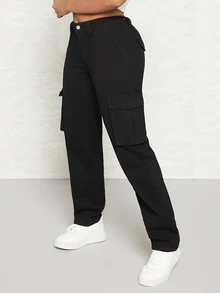 Slaydiva Flap Pocket Side Cargo Jeans - Black - View 4