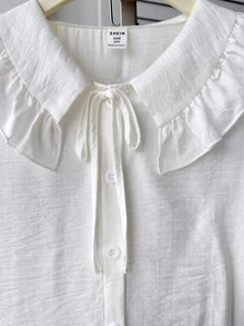 SHEIN Tween Girl Tween Girl Tween Girls Blouses Woven White Ruffle Collar Casual Long Sleeve Shirt - White - View 4