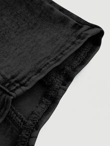 SHEIN MOD 女款純色方領休閒不對稱下擺牛仔上衣，適合夏季 - 黑色 - 查看 4