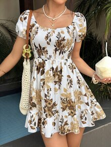 Breezaya 女款優雅鄉村風波西米亞浪漫碎花洋裝，適合日常通勤與海灘度假，白色夏季款 - 黃色 - 查看 6