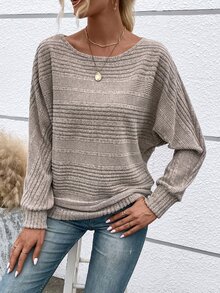 EMERY ROSE Sudadera de manga de murciélago sólida, blusas de manga larga para graduación, regreso a la escuela, graduación, maestras, sudadera de regreso a la escuela para otoño - Caqui - Ver 5