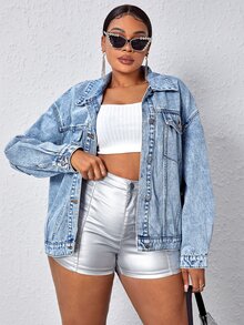 BriallanyX BriallanyX Plus Fringe Trim Denim Jacket - Light Wash - View 3