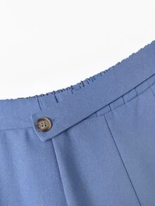 SHEIN 女款 2 件套：無袖修身背心上衣配金屬扣；直筒寬腿長褲；優雅休閒辦公商務淺藍色夏季 - 藍色 - 查看 6