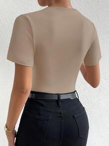BamGleam Solid Color Sleeveless Bodysuit, Fashion Bodysuit Suitable For Summer - Khaki - View 3
