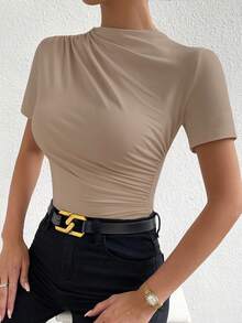 BamGleam Solid Color Sleeveless Bodysuit, Fashion Bodysuit Suitable For Summer - Khaki - View 6