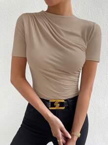 BamGleam Solid Color Sleeveless Bodysuit, Fashion Bodysuit Suitable For Summer - Khaki - View 5