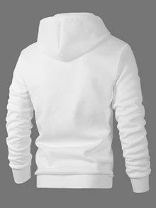 Manfinity Homme 男士純白色連帽衛衣，附口袋與抽繩，胸前貼布裝飾設計，簡約休閒百搭基本款，春夏秋季熱門款，休閒舒適百搭，適合外出、街拍、居家、旅行、度假、日常穿著 - 白色 - 查看 2