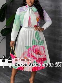 SHEIN CURVE+ فستان قميص مطبوع بالزهور للنساء مقاس كبير - متعدد الألوان - مشاهدة 9