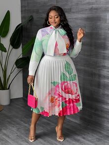 SHEIN CURVE+ فستان قميص مطبوع بالزهور للنساء مقاس كبير - متعدد الألوان - مشاهدة 4
