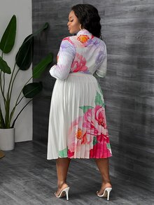 SHEIN CURVE+ فستان قميص مطبوع بالزهور للنساء مقاس كبير - متعدد الألوان - مشاهدة 2