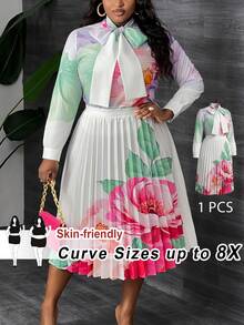 SHEIN CURVE+ فستان قميص مطبوع بالزهور للنساء مقاس كبير - متعدد الألوان - مشاهدة 1
