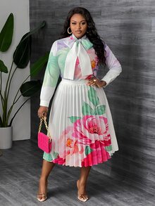 SHEIN CURVE+ فستان قميص مطبوع بالزهور للنساء مقاس كبير - متعدد الألوان - مشاهدة 8