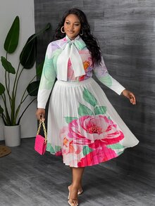 SHEIN CURVE+ فستان قميص مطبوع بالزهور للنساء مقاس كبير - متعدد الألوان - مشاهدة 5