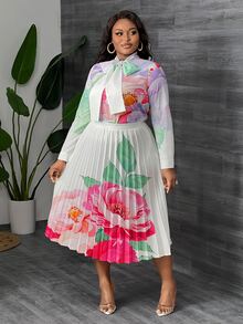 SHEIN CURVE+ فستان قميص مطبوع بالزهور للنساء مقاس كبير - متعدد الألوان - مشاهدة 7