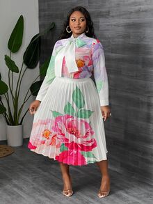 SHEIN CURVE+ فستان قميص مطبوع بالزهور للنساء مقاس كبير - متعدد الألوان - مشاهدة 6