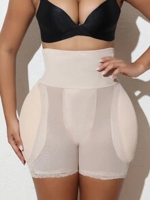 SHEIN Women Lace Patchwork Waist Tightening & Shaping Undershirt - Apricot - View 1