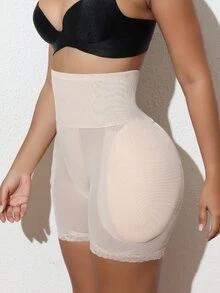 SHEIN Women Lace Patchwork Waist Tightening & Shaping Undershirt - Apricot - View 6