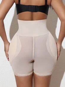 SHEIN Women Lace Patchwork Waist Tightening & Shaping Undershirt - Apricot - View 2