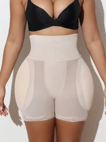SHEIN Women Lace Patchwork Waist Tightening & Shaping Undershirt - Apricot - View 5
