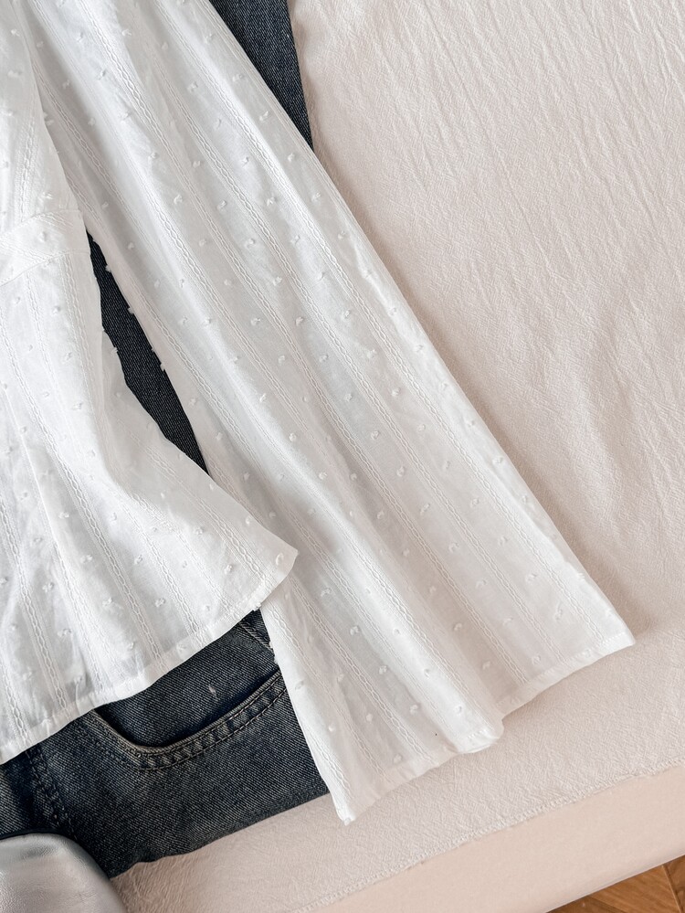 SHEIN Teen Girl Kids Casual Daily Fashion College Style Textured Fabric White Slim Fit Shirt, Back To School, Can Be Paired With Pleated Skirt - White - View 3