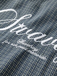 SWAVVY Men's Letter Pattern 2 In 1 Patchwork Casual Daily Wear Shirt - Blue - View 3
