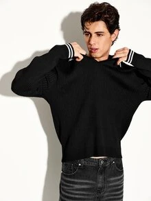 Colvenic Men's Striped Collared Long Sleeve Casual Sweater - Black - View 4