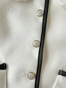 SHEIN 幼女羊毛豌豆大衣 優雅公主風 白色黑色 毛絨領 珍珠鈕扣 長袖 加厚 生日派對 秋冬保暖 芭蕾復古 - 杏色 - 查看 7