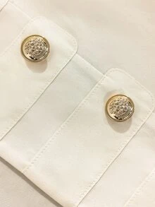 SHEIN Franclia 女款法式立領雙排扣金鈕短版西裝外套，高級通勤修身小個子夾克上衣 - 白色 - 查看 4