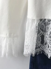 Linhara CURVE Cardigan Kancing Depan Renda Kontras Plus Musim Gugur Pagi Koktail Putih Kasual Elegan - Aprikot - View 5