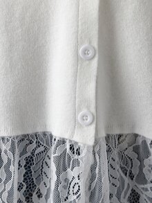 Linhara CURVE Cardigan Kancing Depan Renda Kontras Plus Musim Gugur Pagi Koktail Putih Kasual Elegan - Aprikot - View 6