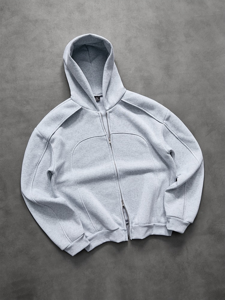 PAVTROS Men's Streetwear Hot-Selling Patchwork Design Split Structure Hooded Cardigan, Outdoor Music Festival, Daily Wear, Friends Gathering, Boyfriend/Husband Gift, Anniversary Gift - Light Grey - View 1