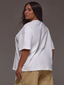 MUSERA Curve Black Graphic Printed Cotton Off Shoulder Ruched Top - White - View 4