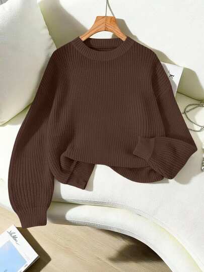 Franclia Suéter de cuello redondo de unicolor casual para mujer, otoño/invierno