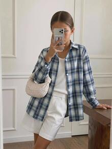 DAZY Girls (Big) Loose Plaid Shirt, New Autumn Style, Long Sleeve Casual Outerwear Top - Blue - View 6