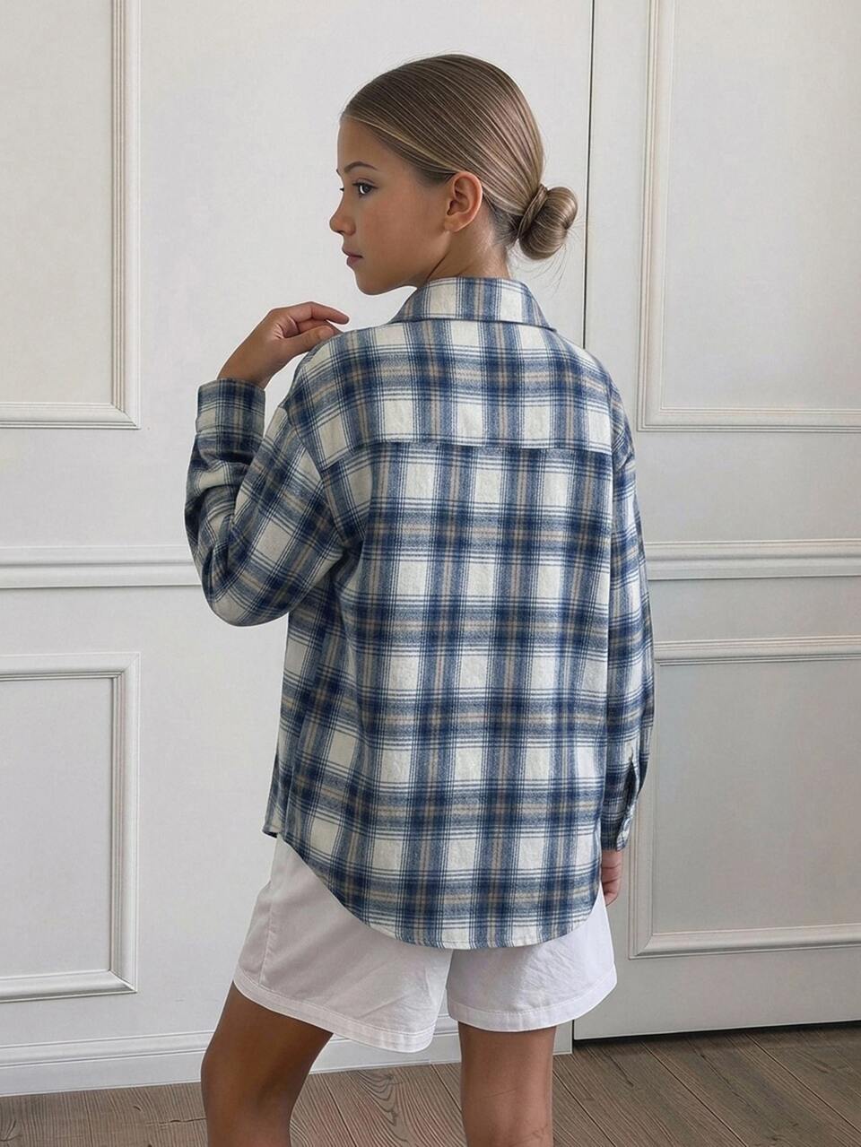 Girls (Big) Loose Plaid Shirt, New Autumn Style, Long Sleeve Casual Outerwear Top