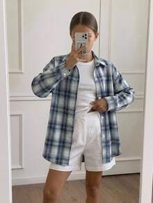 DAZY Girls (Big) Loose Plaid Shirt, New Autumn Style, Long Sleeve Casual Outerwear Top - Blue - View 5