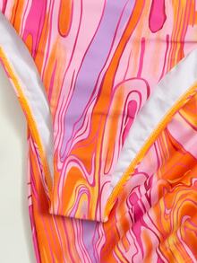 SHEIN Swim Summer Beach Abstract Fluid Pattern Plunging One Piece Swimsuit & Beach Dress - Multicolor - View 5