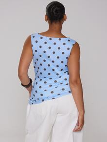 MUSERA Curve Blue Polka Dot Print Cotton Tank Top - Multicolor - View 4