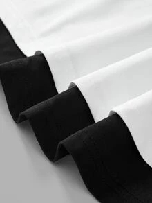 SHEIN BASICS 女款休閒百搭極簡純色短袖T恤，健身適用，黑白色，適合夏季、秋季日常居家穿著 - 彩色 - 查看 5