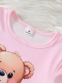 女童幼兒熊心蝴蝶結印花長袖長褲修身家居服套裝 - 彩色 - 查看 4
