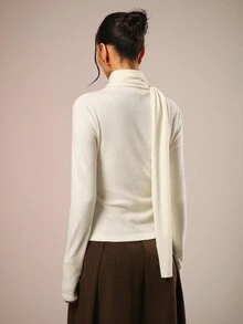 COSMINA Women's Casual Elegant All-Match Versatile Cream Color Top - Apricot - View 2